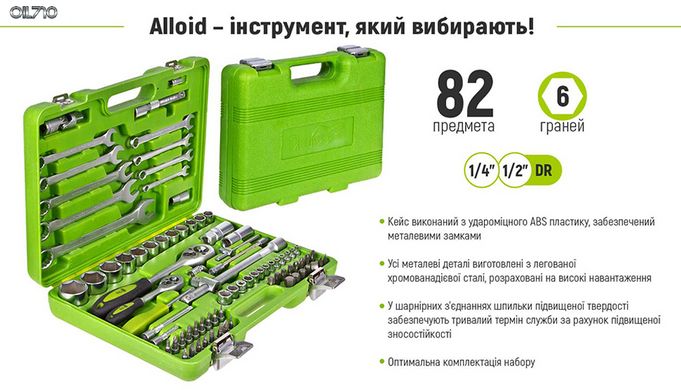 Універсальний набір головок і ключів 1/4" & 1/2", 82 предмети Alloid (НГ-4082П)