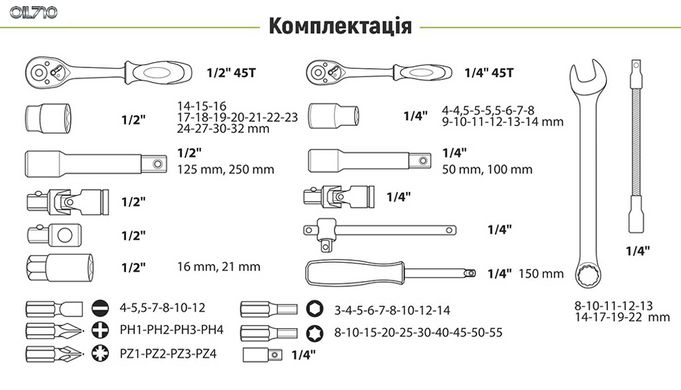 Универсальный набор головок и ключей 1/4" & 1/2", 82 предмета Alloid (НГ-4082П)