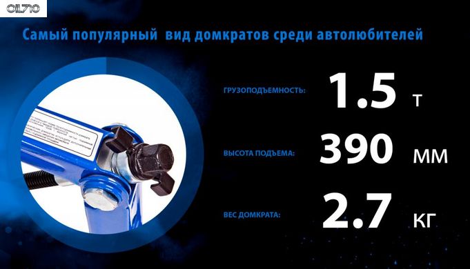 Домкрат ромб 1,5т короб. с трещоткой, высота подъема 390мм. 2,7кг (ДВ-Т01015В/ST-105B-1.5t)