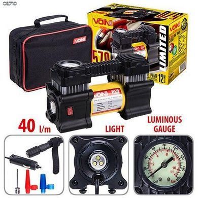 Компресор автомобільний "VOIN" VL-570 150psi / 15A / 40л / прикур. / Ліхтар