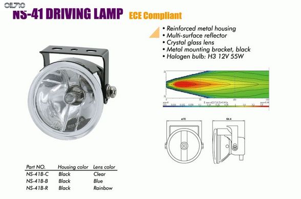 Фары доп. NS-41 D-B-C H3/12V/55W/D=70mm/металл