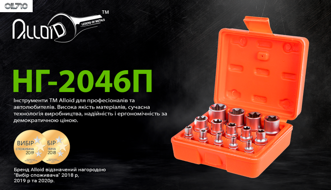 Набір торц головок 1/4"-3/8"-1/2"DR, Е4-Е24, 14 предм Alloid (НГЕ-424K)