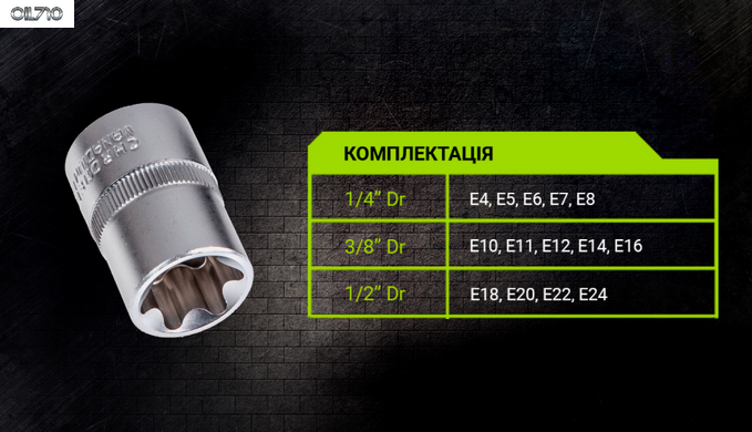 Набір торц головок 1/4"-3/8"-1/2"DR, Е4-Е24, 14 предм Alloid (НГЕ-424K)