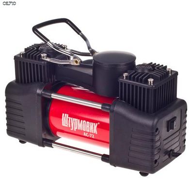 Компресор "Штурмовик" АС-72 150psi / 25Amp / 60л / 2 циліндра / PU шланг 5,0м з дефлятором / клеми АКБ