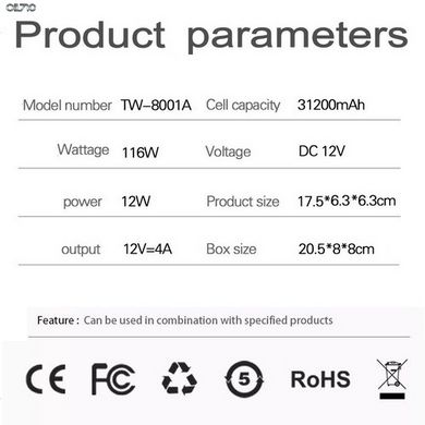 Аккумулятор портативный Conpex TW-8001A - 31200mAh 3.7V (116Wh) 50W