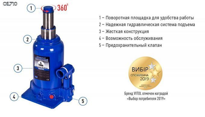 Домкрат гидравл. телескоп 6т 2х цилиндр. 215мм - 495мм (TF0602) 10кг (ДБ-60002Ц)