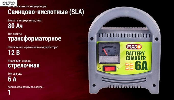 Зарядное устр-во PULSO BC-20860 12V/6A/20-80AHR/стрел.индик.