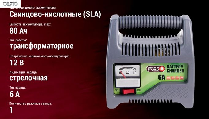 Зарядное устр-во PULSO BC-20865 12V/6A/20-80AHR/стрел.индик.