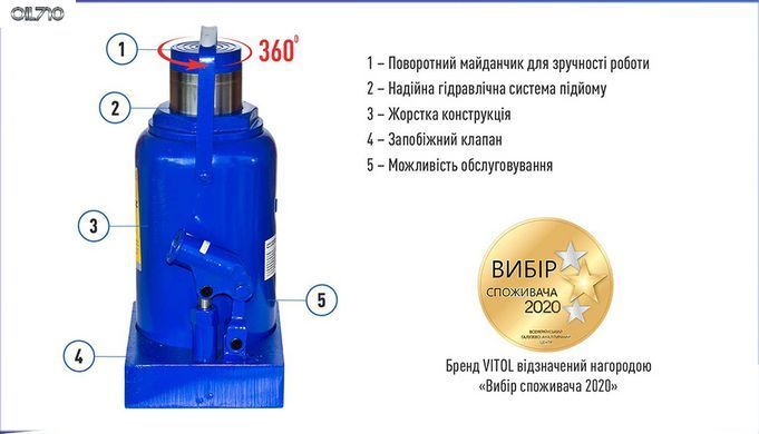 Домкрат гидравл. телескоп 30т короб. min 282мм - max 465мм (ДБ-30001)
