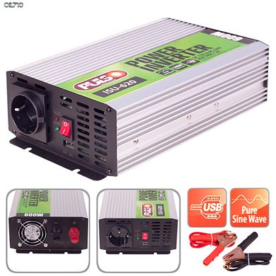 Перетворювач напруги PULSO/ISU-620/12V-220V/600W/USB-5VDC2.0A/сін.волна/клеми