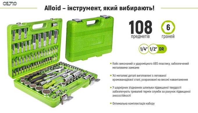 Универсальный набор инструмента 1/4" & 1/2", 108 предм. (6 гран.) (НГ-4108П-6)