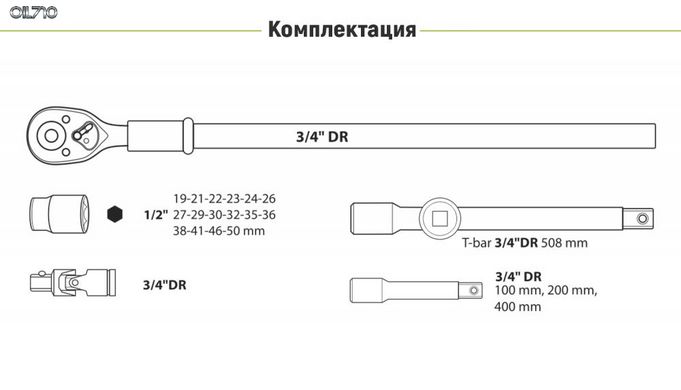 Набір головок 19-50 мм 3/4". 23 предмета Alloid (НГ-6023М)