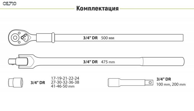 Набір головок 19-50 мм 3/4", 12 ган. 17 предметів Alloid (НГ-6017М-12)