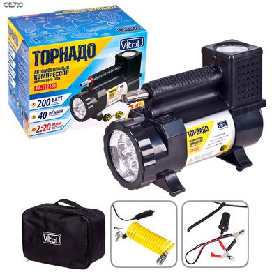 Компрессор "Торнадо" КА-Т12181 150psi/15Amp/40л/фонарь/прикур.+переходник/шланг 3,0м