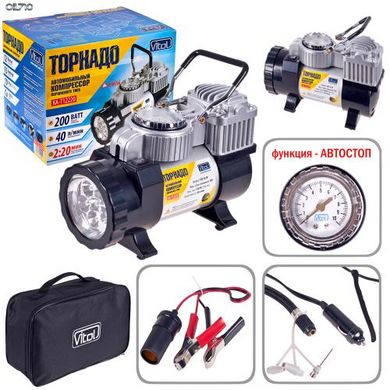 Компресор "Торнадо" КА-Т12220 150psi / 15Amp / 40л / прикур. + Перехідник / ліхтар / Автостоп