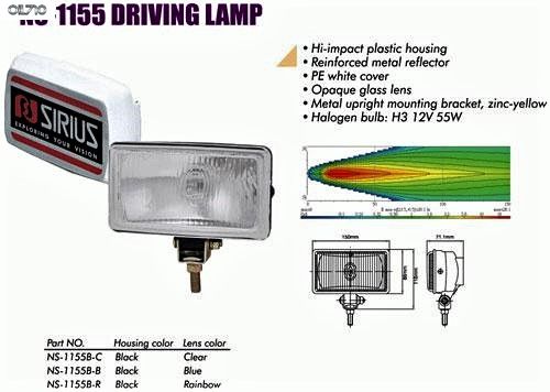 Фары дополнительные NS-1155 B-C H3/12V/55W/150*86mm/крышка